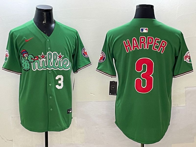 Men Philadelphia Phillies #3 Harper Green Three generations Joint Name Game 2025 Nike MLB Jersey style 5